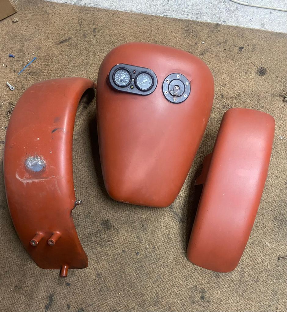 Complete tankset voor Harley Hardtail Bigtwin, Motoren, Ophalen of Verzenden, Gebruikt