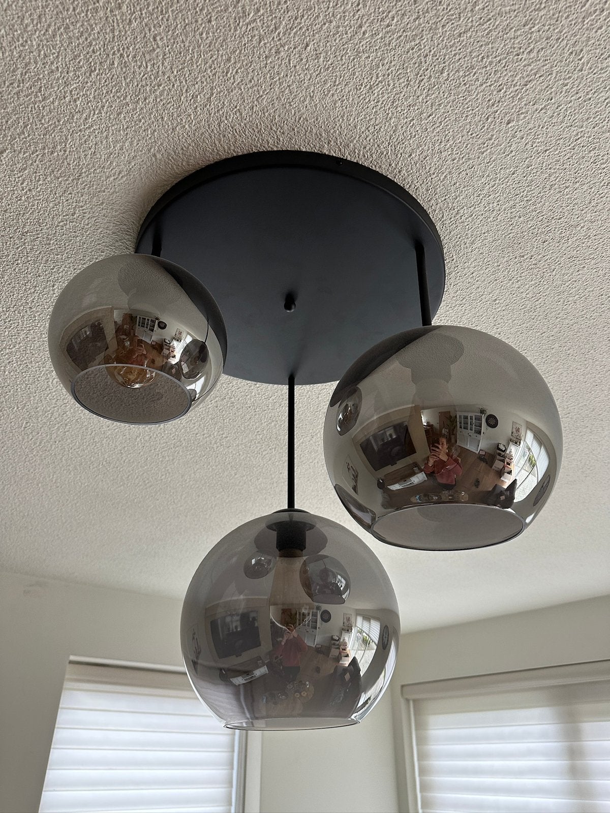 Plafondlamp met 3 rookglas smoke bollen 20 25 30cm, Ophalen, Zo goed als nieuw