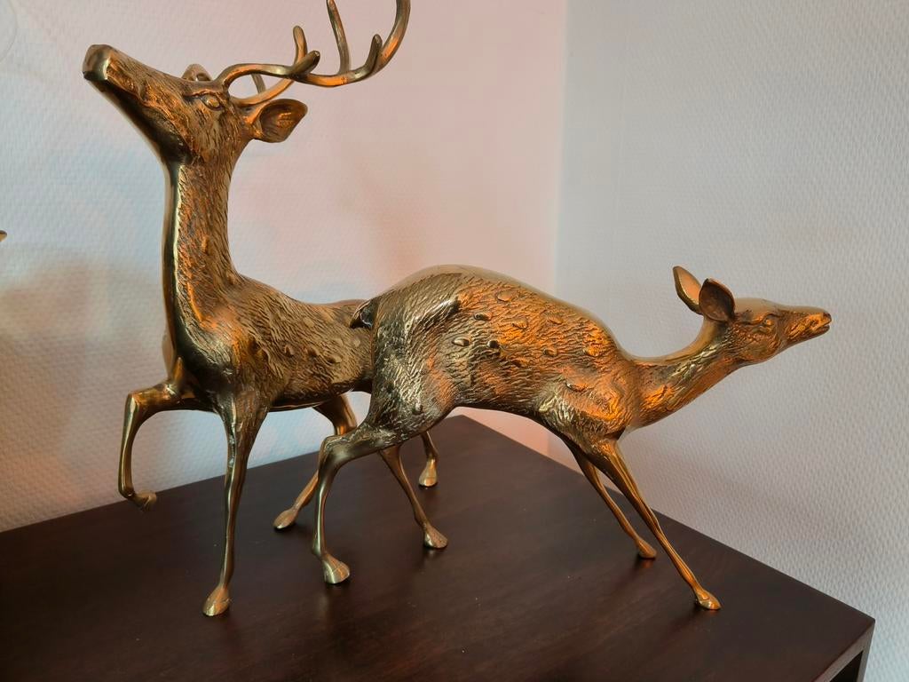 Hollywood Regency messing koppel herten XXL, Antiek en Kunst, Ophalen