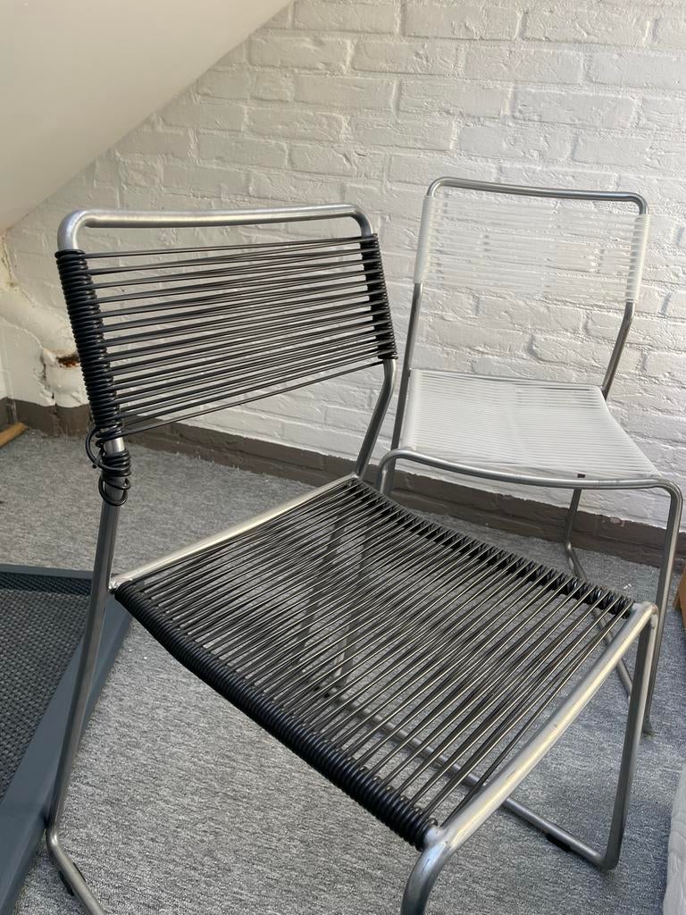 Set van 2 stoelen: wit en zwart met metalen frame, Ophalen, Gebruikt, Twee, Overige kleuren
