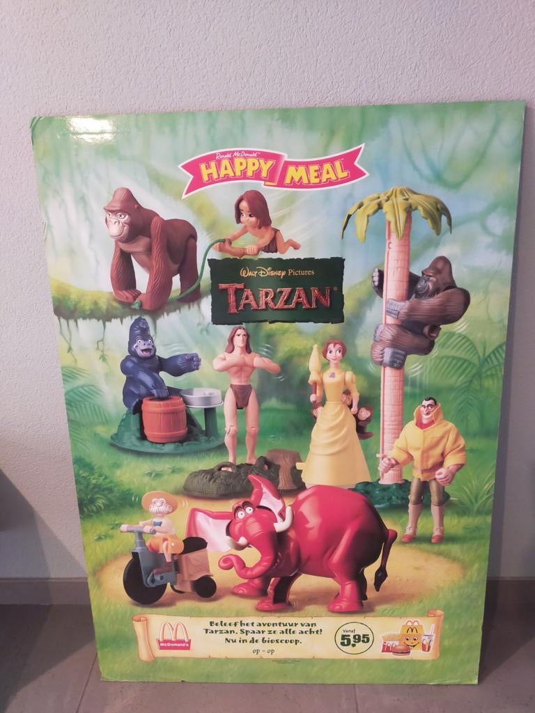McDonald's Tarzan reclamebord jaren '90 foambord 117x83 cm, Ophalen of Verzenden, Gebruikt, Reclamebord