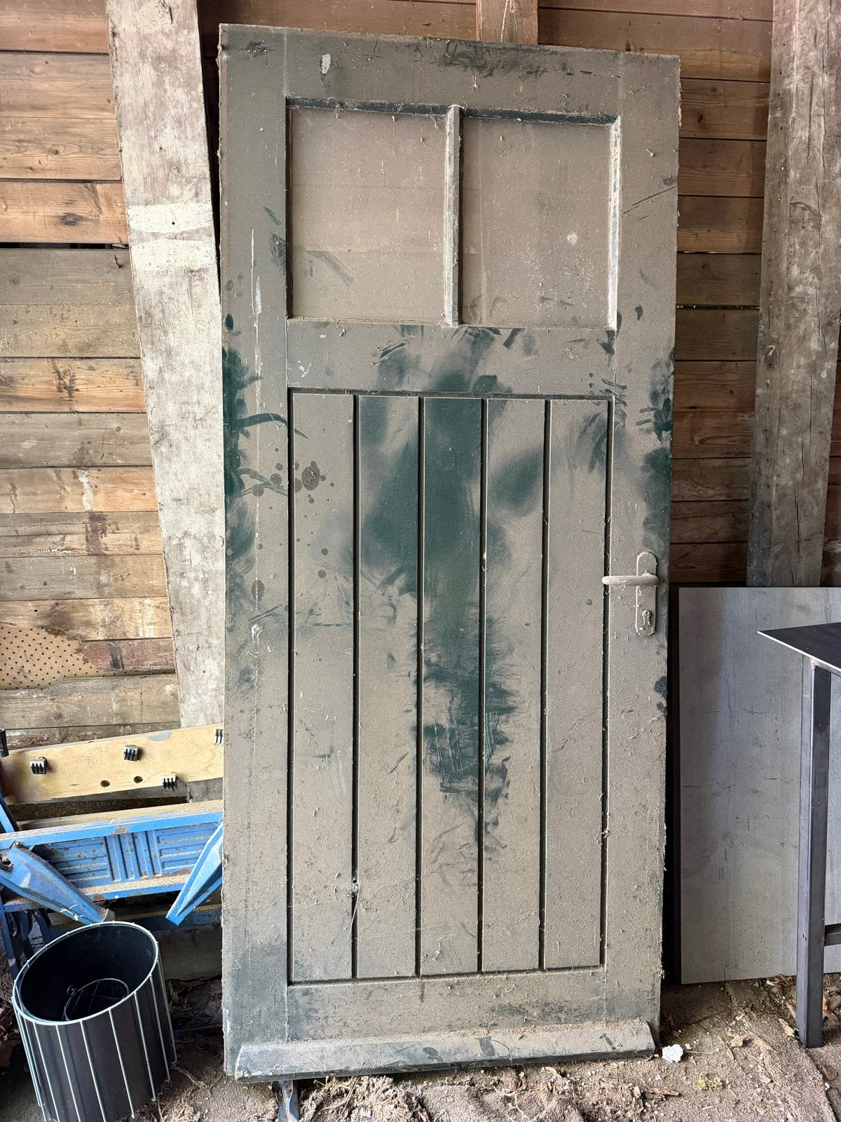 Oude houten deur met glaspanelen - Gebruikt, Doe-het-zelf en Verbouw, Deuren en Horren, Ophalen, Gebruikt, 80 tot 100 cm, Binnendeur