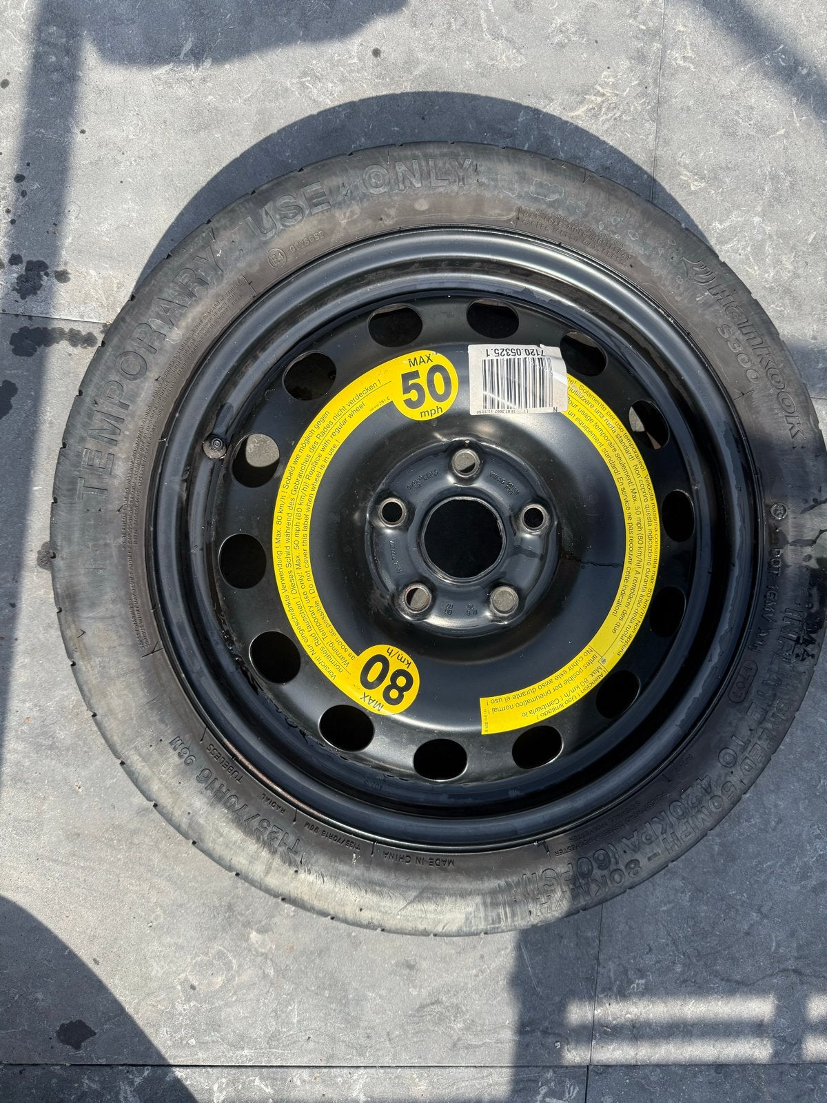 Complete reservewielset Hankook S300 T125/70D16 met krik, Auto-onderdelen, Banden en Velgen, Ophalen, Gebruikt, 16 inch, Overige