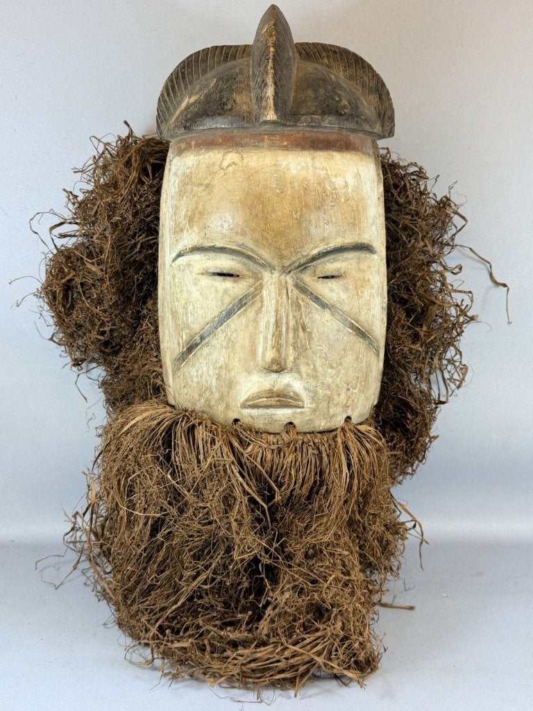 260782 Oud Afrikaans Fang masker met baard Gabon., Ophalen of Verzenden