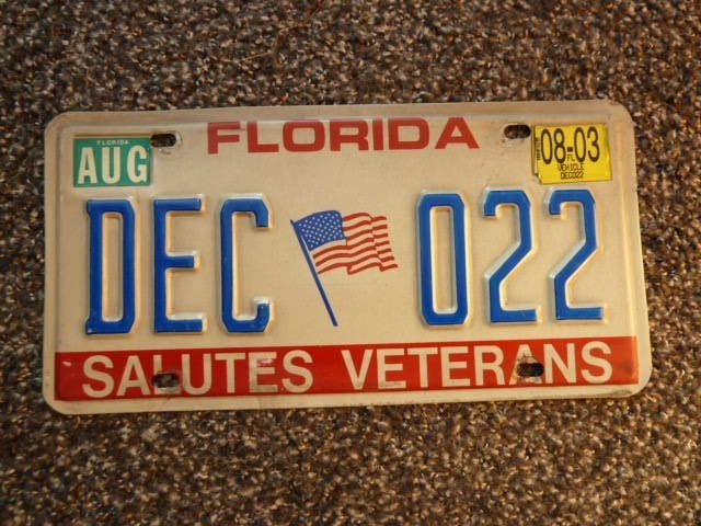 Kentekenplaat licenseplate Florida Salutes Veterans USA, Verzenden, Gebruikt, Auto's