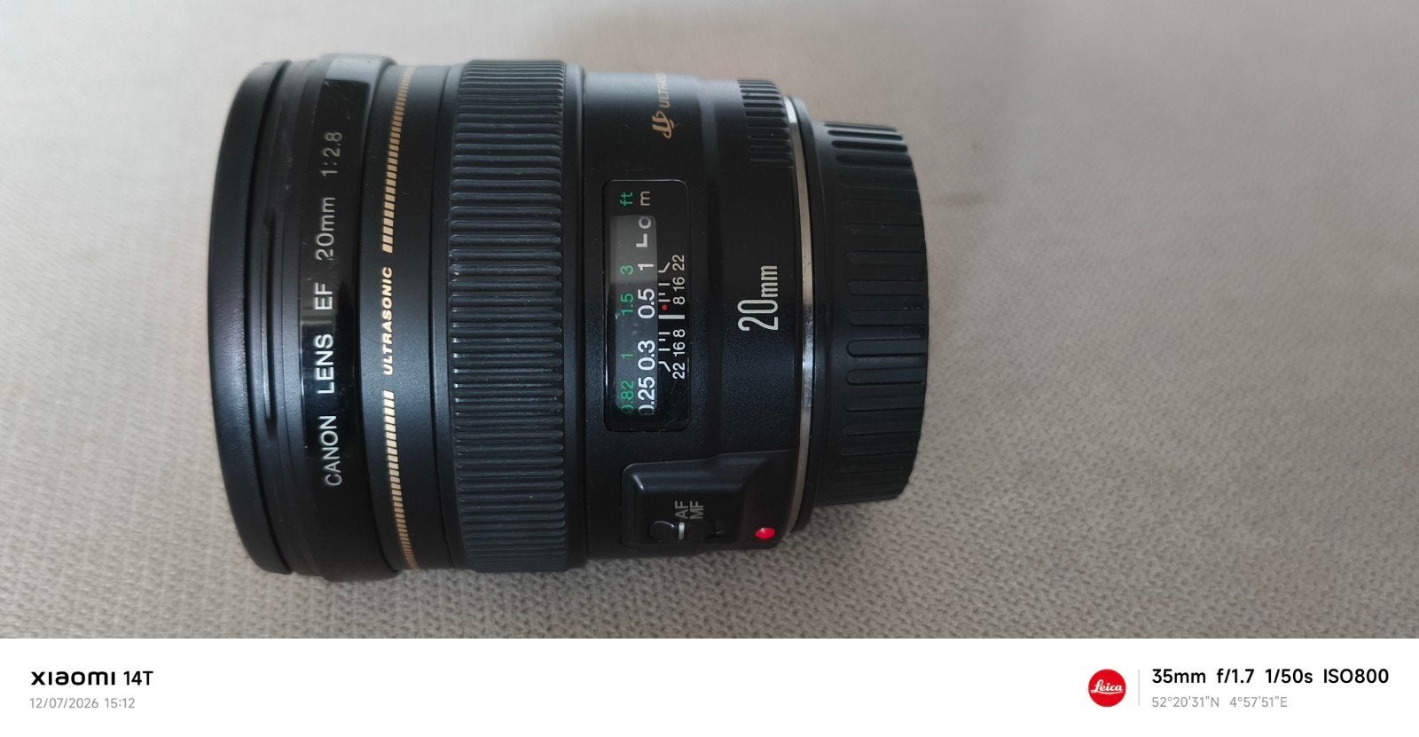 Canon EF 20mm f/2.8 USM groothoeklens – In  goede staat, Audio, Tv en Foto, Ophalen, Zo goed als nieuw, Groothoeklens
