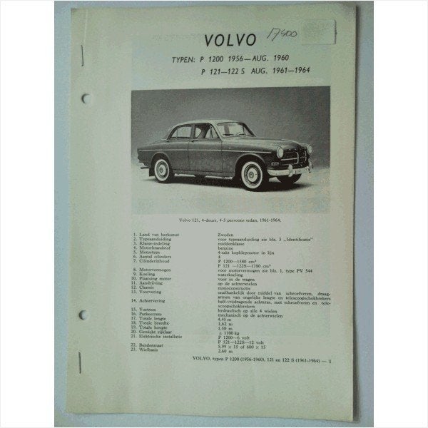Volvo P1200 P121 P122S Vraagbaak losbladig 1960-1964 #2 Nede, Ophalen of Verzenden, Gelezen, Volvo