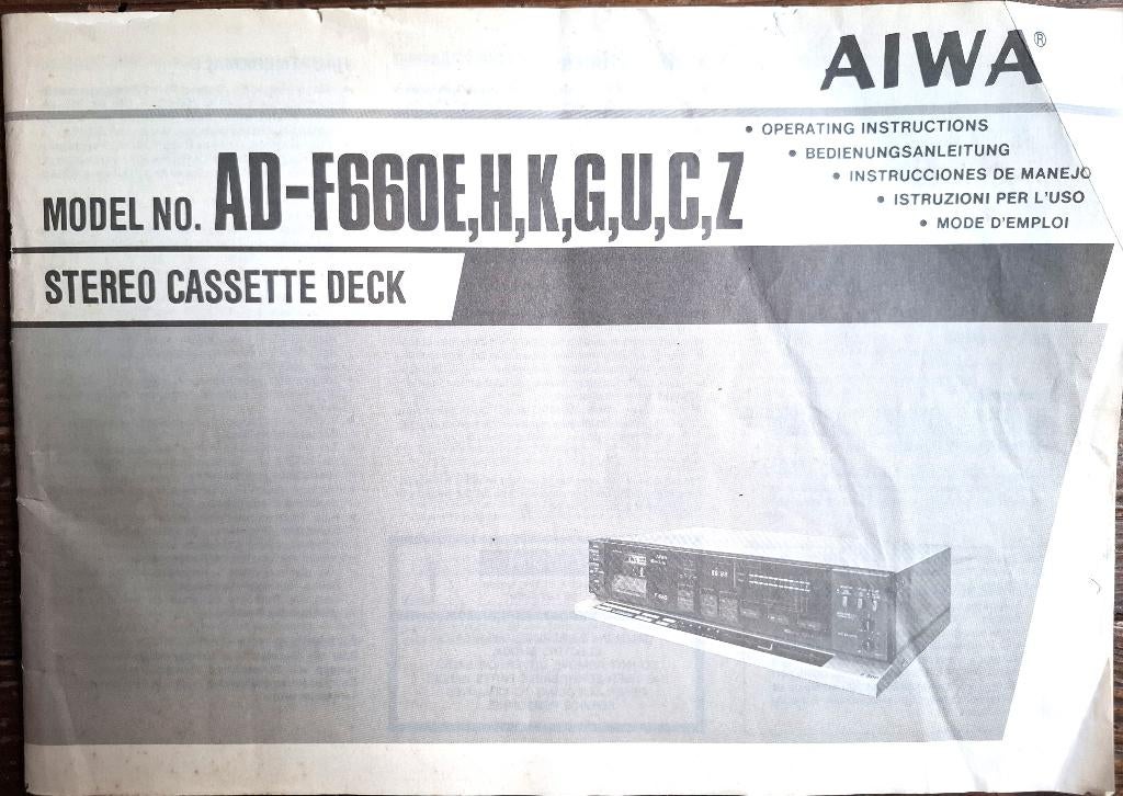 Gebruiksaanwijzing Aiwa AD-F660 stereo cassettedeck, Ophalen of Verzenden