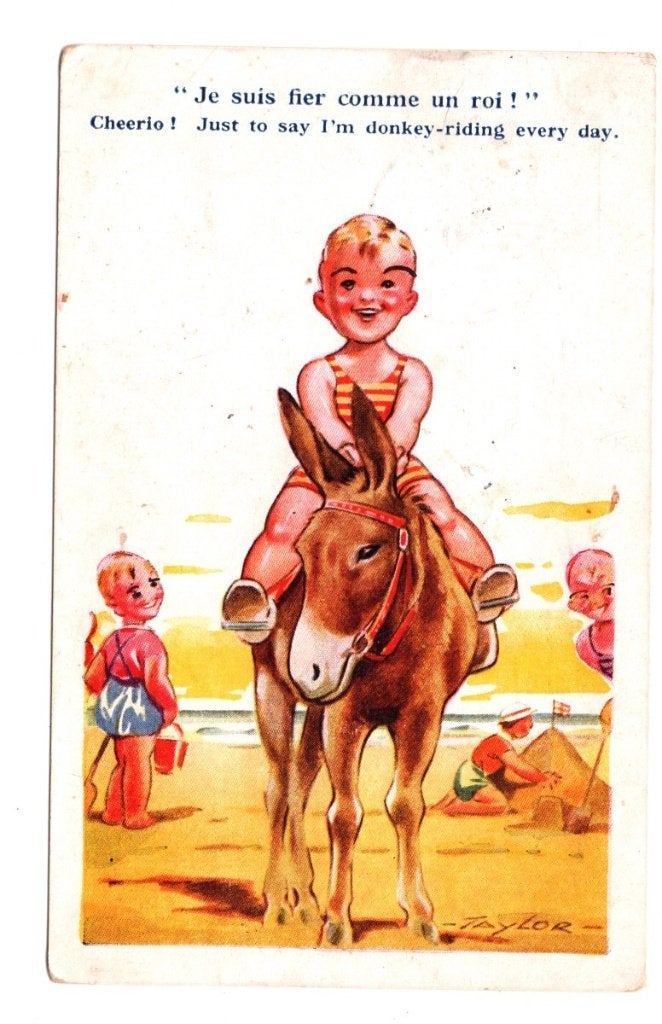 Oude Ansichtkaart Taylor Ezel Strand Cheerio Gelopen, Ophalen of Verzenden, 1920 tot 1940, Gelopen, Kinderen