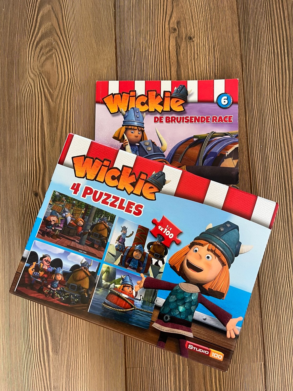 Wickie de Viking 4 Puzzels & Boekje - Studio 100, Ophalen of Verzenden, Meer dan 50 stukjes, Zo goed als nieuw, 6 jaar of ouder