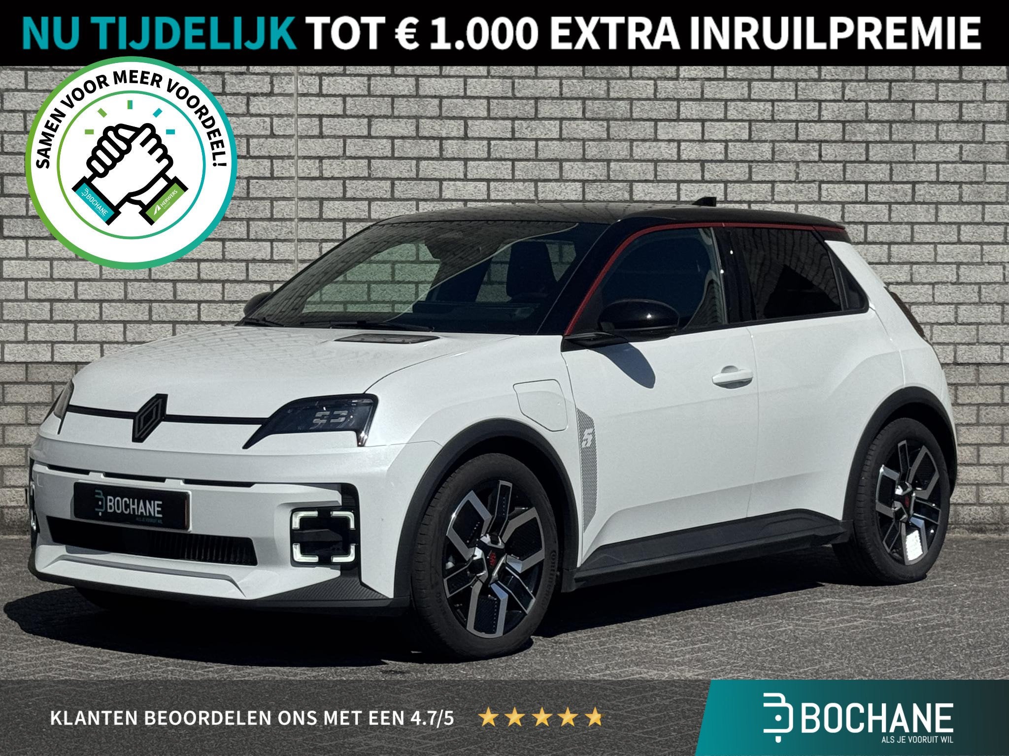 Renault 5 Comfort Range Techno 52 kWh | Adaptive Cruise Cont, Auto's, Stof, Gebruikt, Huisgarantie, Wit