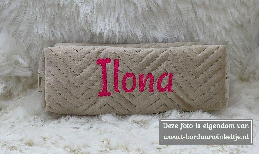 Etui velvet ecru geborduurd met naam, Diversen, Ophalen of Verzenden, Nieuw