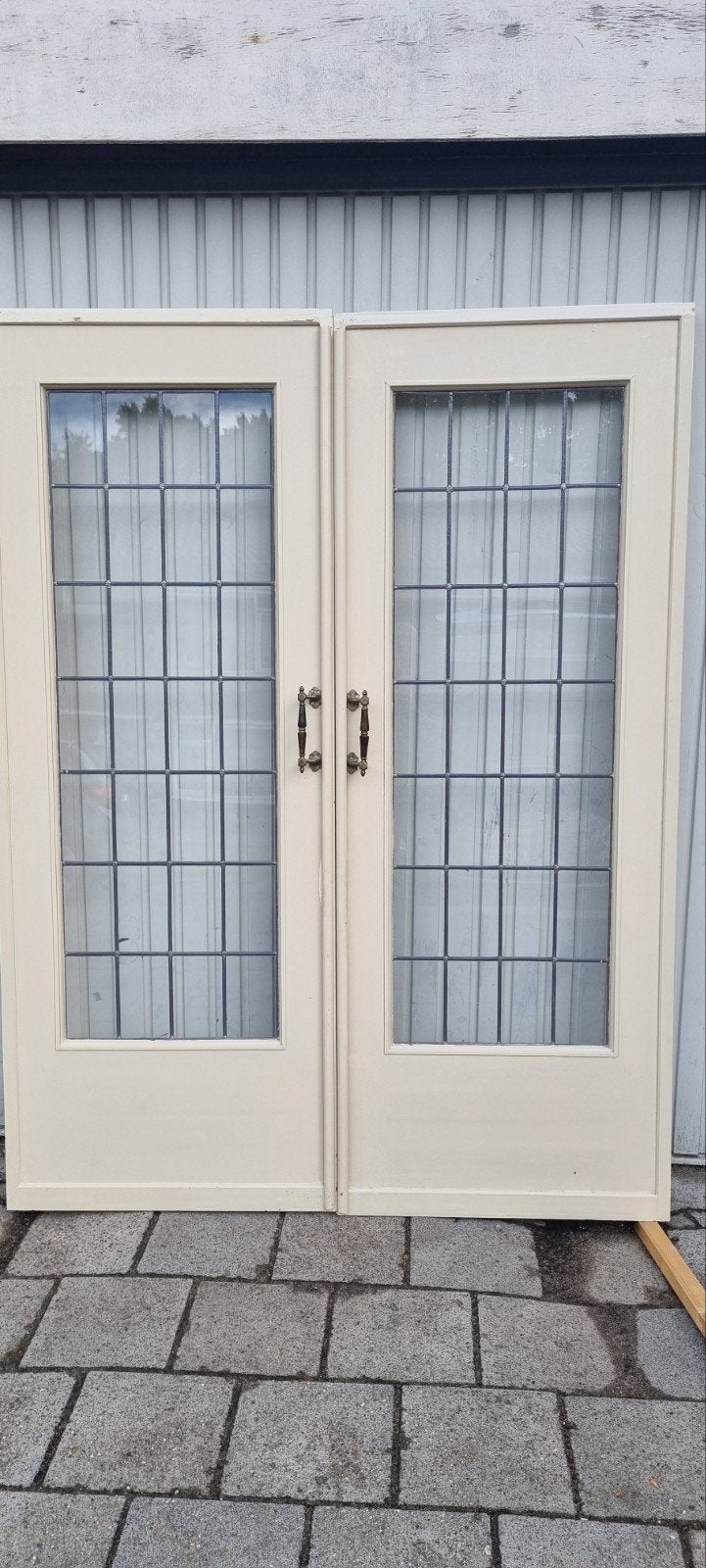 oude set ensuite schuifdeuren met glas in lood  jaren 30, Ophalen