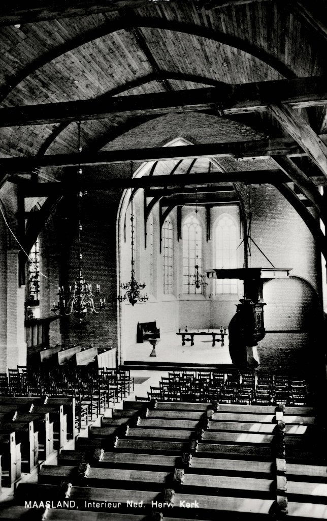 Maasland – Interieur Ned. Herv. Kerk., Ophalen of Verzenden, 1960 tot 1980, Ongelopen, Zuid-Holland