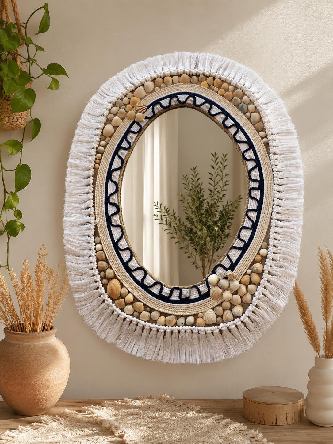 Handgemaakte design spiegel, Ophalen of Verzenden, Zo goed als nieuw, Minder dan 100 cm, Ovaal