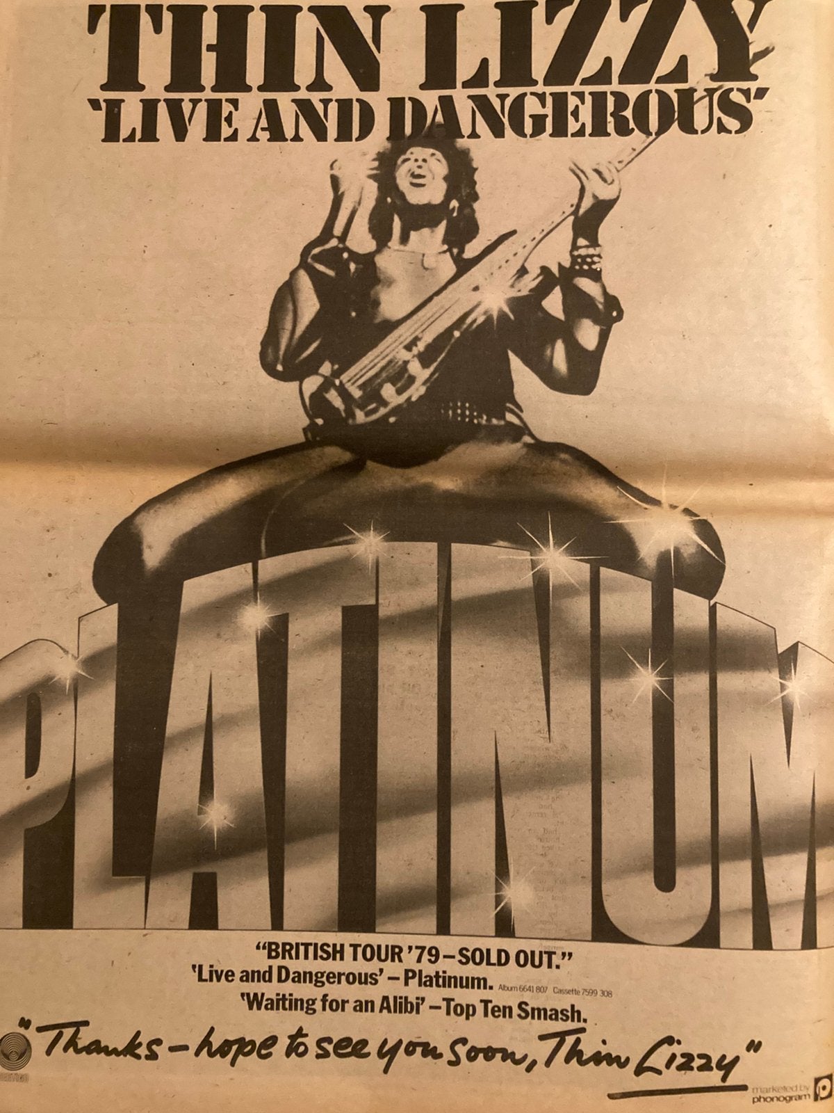 THIN LIZZY Live & Dangerous A3 advertentie, Ophalen of Verzenden, Gebruikt