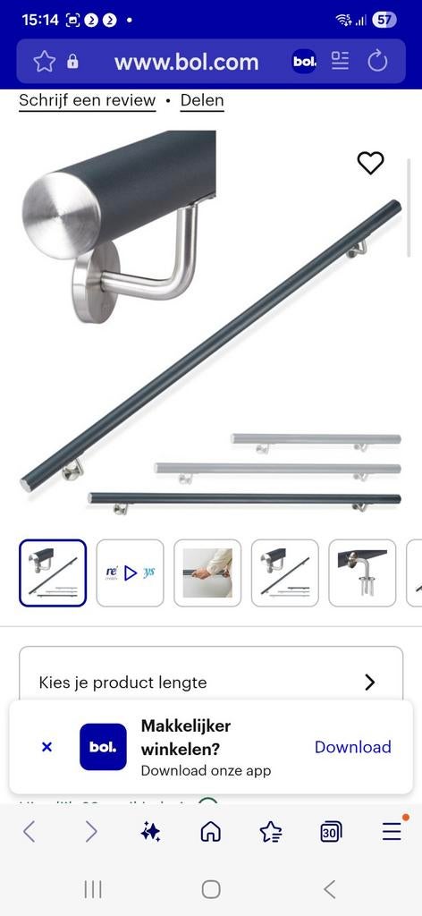Trapleuning antraciet 2 meter, diameter 42, Ophalen, Gebruikt, Trap, 2 tot 4 meter