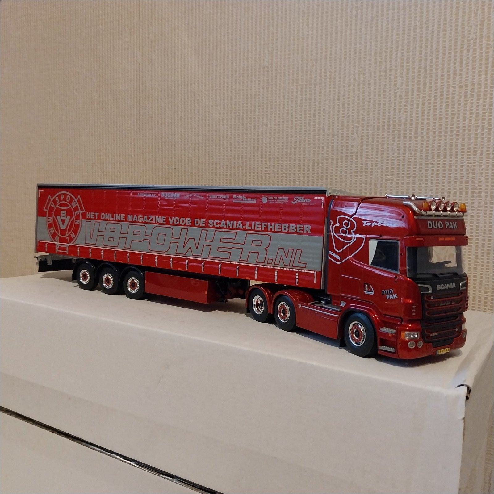 Tekno Scania R500 V8 truck van DUO PAK met Scania oplegger, Ophalen of Verzenden, Zo goed als nieuw, Bus of Vrachtwagen, Tekno