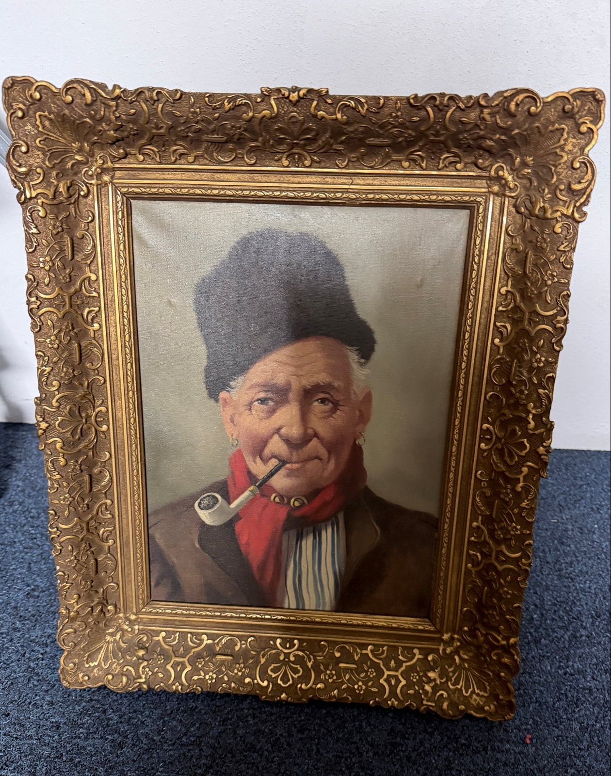 Olieverfschilderij: Portret van een man met pijp, Antiek en Kunst, Ophalen, Doek, Portret of Personen, Olieverf