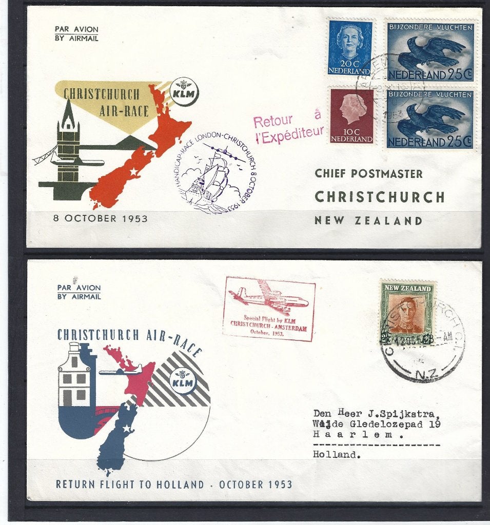 Brieven t.g.v Christchurch Air Race 1953 NieuwZeeland en vv, Ophalen of Verzenden, Brief
