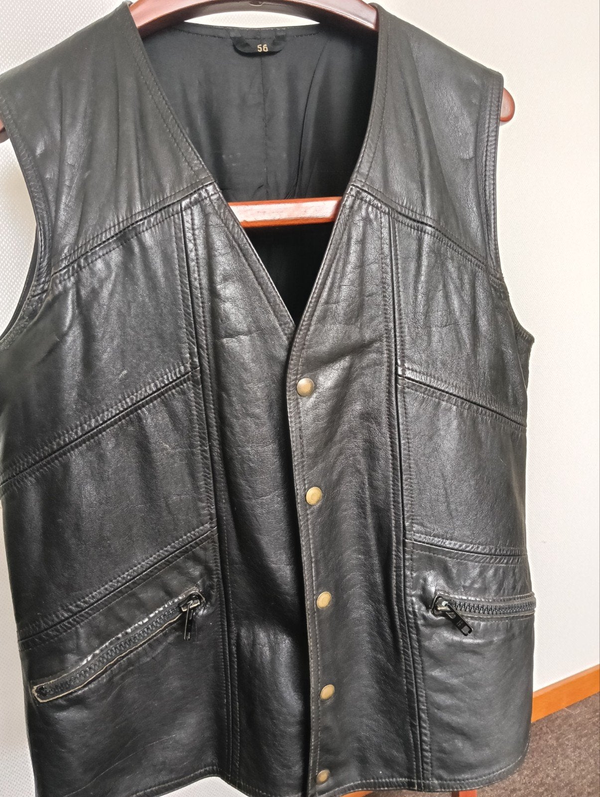 Vintage zwart leren gilet / bikervest maat 56, Zwart, Ophalen of Verzenden, Jas of Mantel, Vandedem