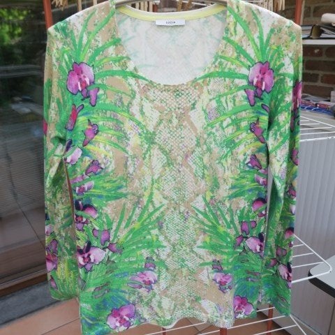 Fijn pulleke print groen beige lila Lucia mt 40, Maat 38/40 (M), Meerkleurig, Nieuw, Ophalen of Verzenden