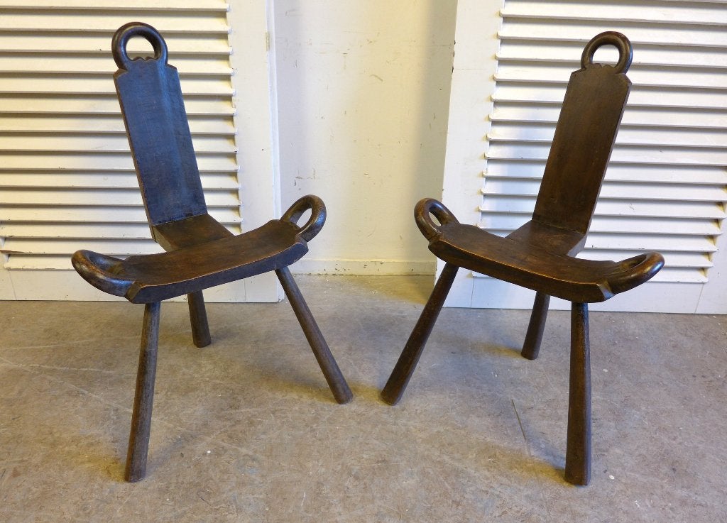 Set van 2 unieke  brutalist krukken/stoelen, Ophalen, Gebruikt, Twee, Bruin