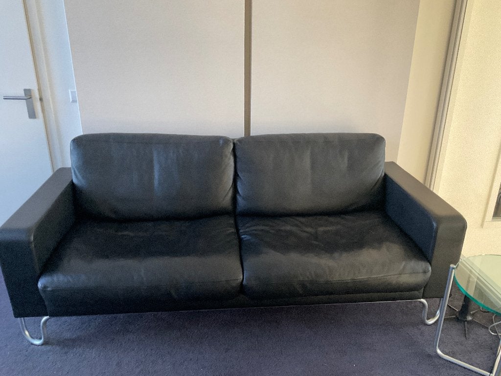 Gispen AD 3 zits bank, zwart leder toledo., Ophalen, Gebruikt, Driepersoons, 75 tot 100 cm