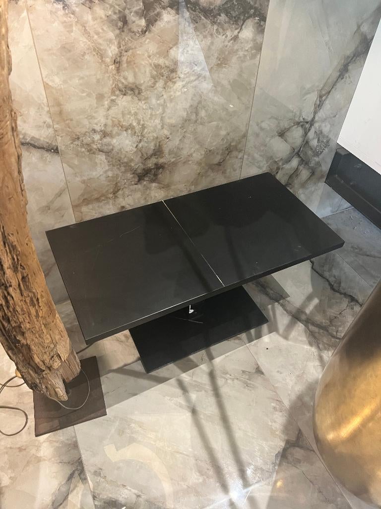 Zwarte tafel met gietijzeren voet – stevig & stijlvol, Overige materialen, Gebruikt, 75 cm of meer, Rechthoekig