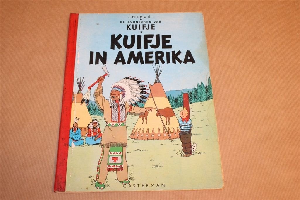 Kuifje in Amerika - Oude druk met linnen rug - 1965, Eén stripboek, Ophalen of Verzenden, Gelezen