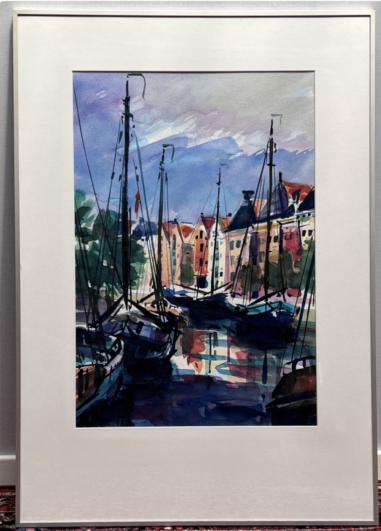 Wouter Okel Hoge- en Lage der A te Groningen Groninger Ploeg, Ophalen, Aquarel, Passe-partout, Papier/karton