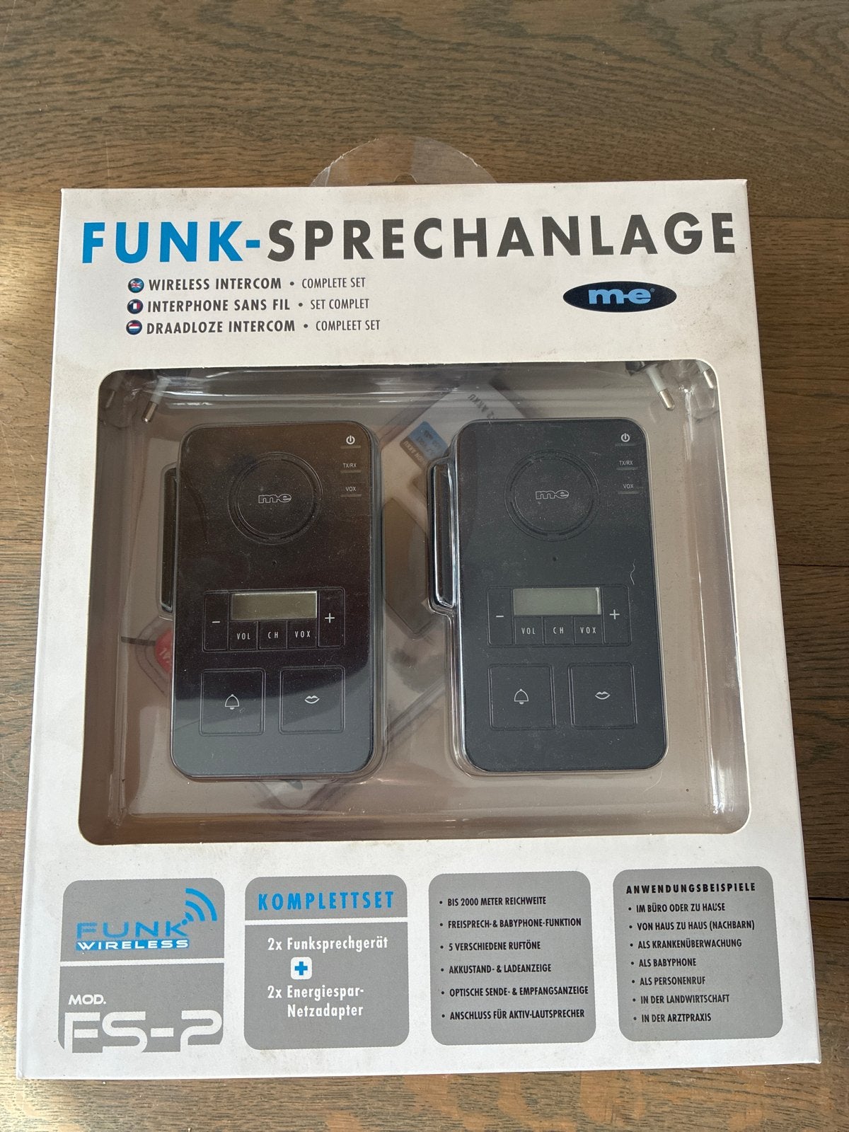 Funk-Sprechanlage FS-2 Draadloze Intercom Set, 2 extra accu, Ophalen, Nieuw