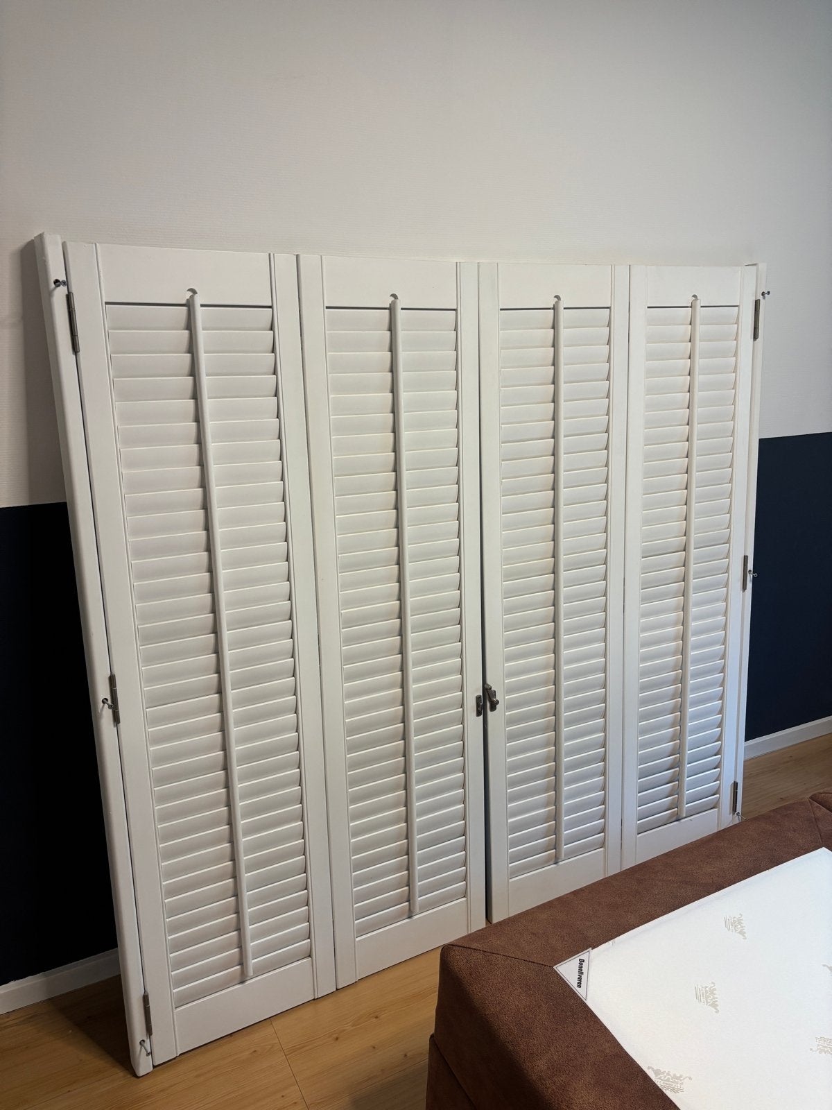 Witte shutters - 4 pannelen met scharnieren, Ophalen, Gebruikt, Wit, 150 tot 200 cm