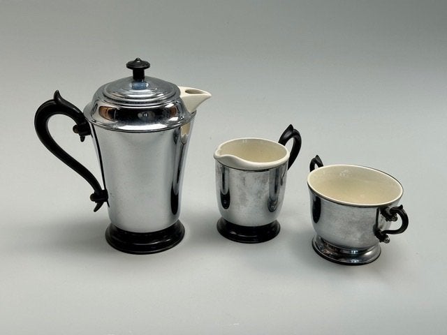 Vintage melkkan koffiepot suikerpot aardewerk chroom bakelie, Antiek en Kunst, Ophalen of Verzenden