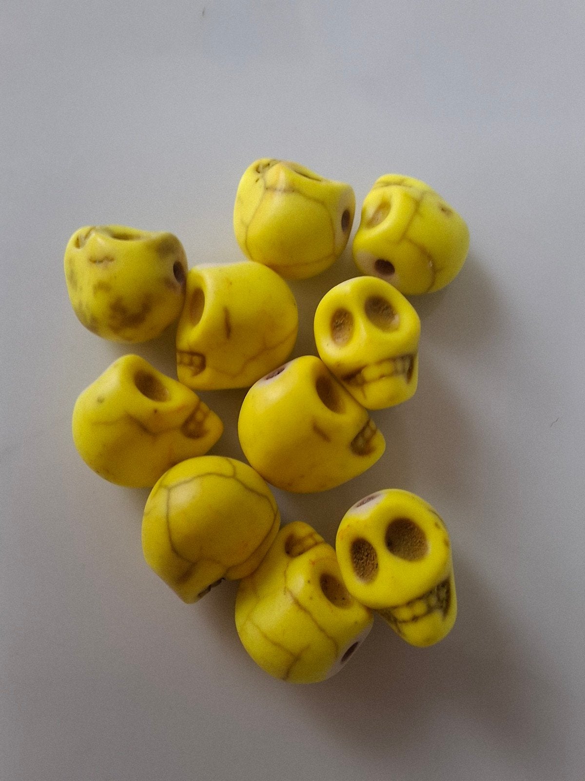 10 stuks howliet kralen geel doodskop neon, Kraal, -, -, Nieuw