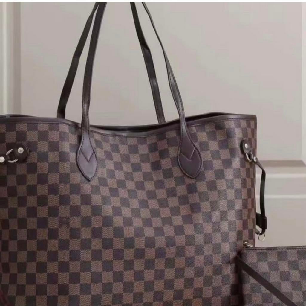 Elegante Schoudertas Set - Damier Patroon, Ophalen of Verzenden, Zo goed als nieuw, Bruin, Overige merken