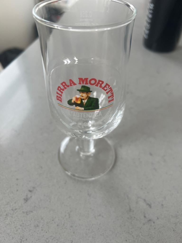 Birra Moretti 6 Bierglas 25cl - Authentiek Italiaans Design, Ophalen of Verzenden, Zo goed als nieuw, Overige merken, Glas