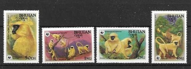 hvdhr WWF/WNF 129 bhutan aapjes complete postfrisse serie'84, Ophalen of Verzenden, Postfris, Dier of Natuur