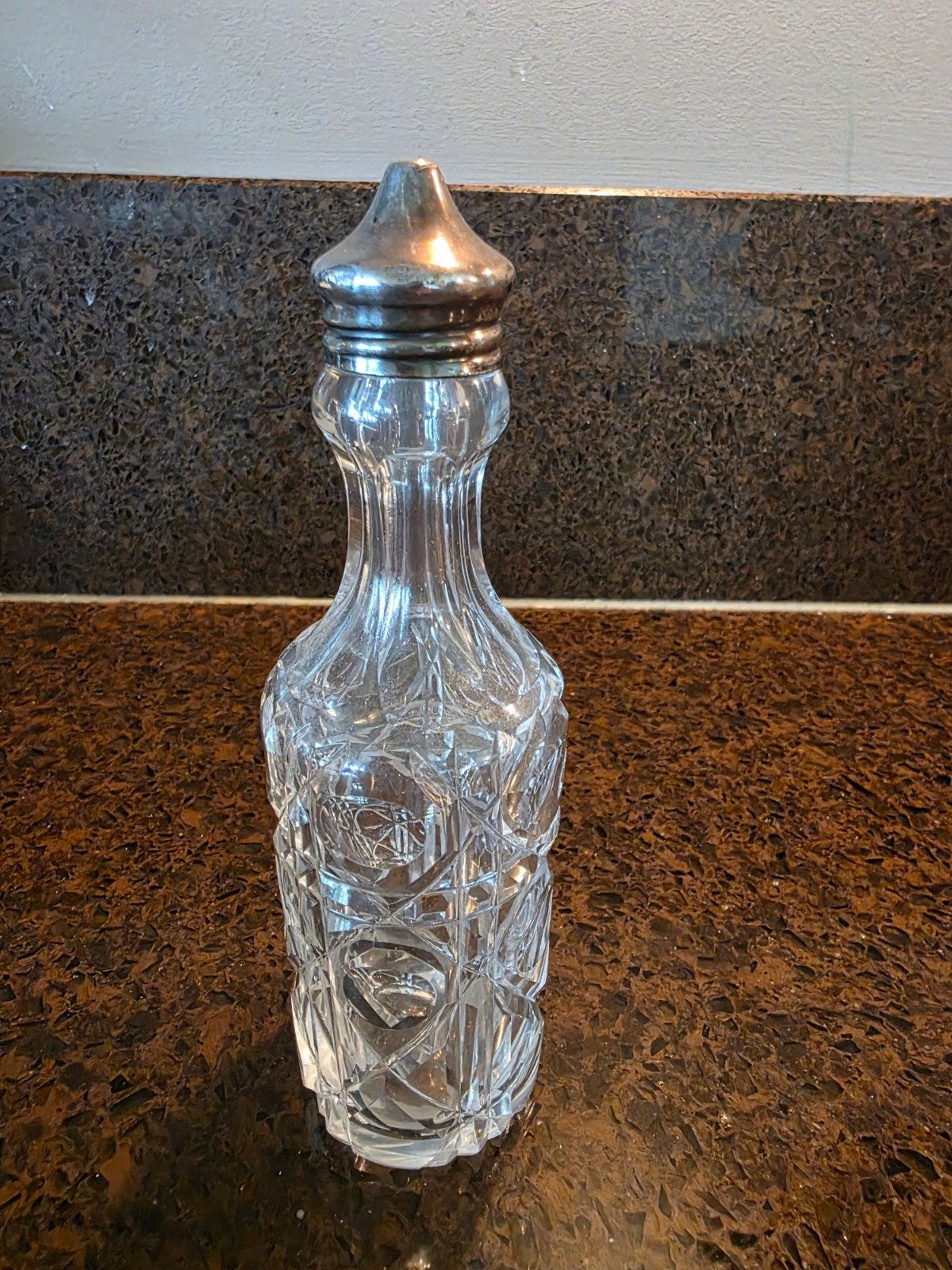 Antieke glazen suikerstrooier met verzilverde dop, Antiek en Kunst, Ophalen of Verzenden