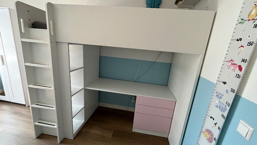 Ikea Smastad hoogslaper wit met roze NIEUW MODEL, Ophalen, Gebruikt, Eenpersoons, 200 cm