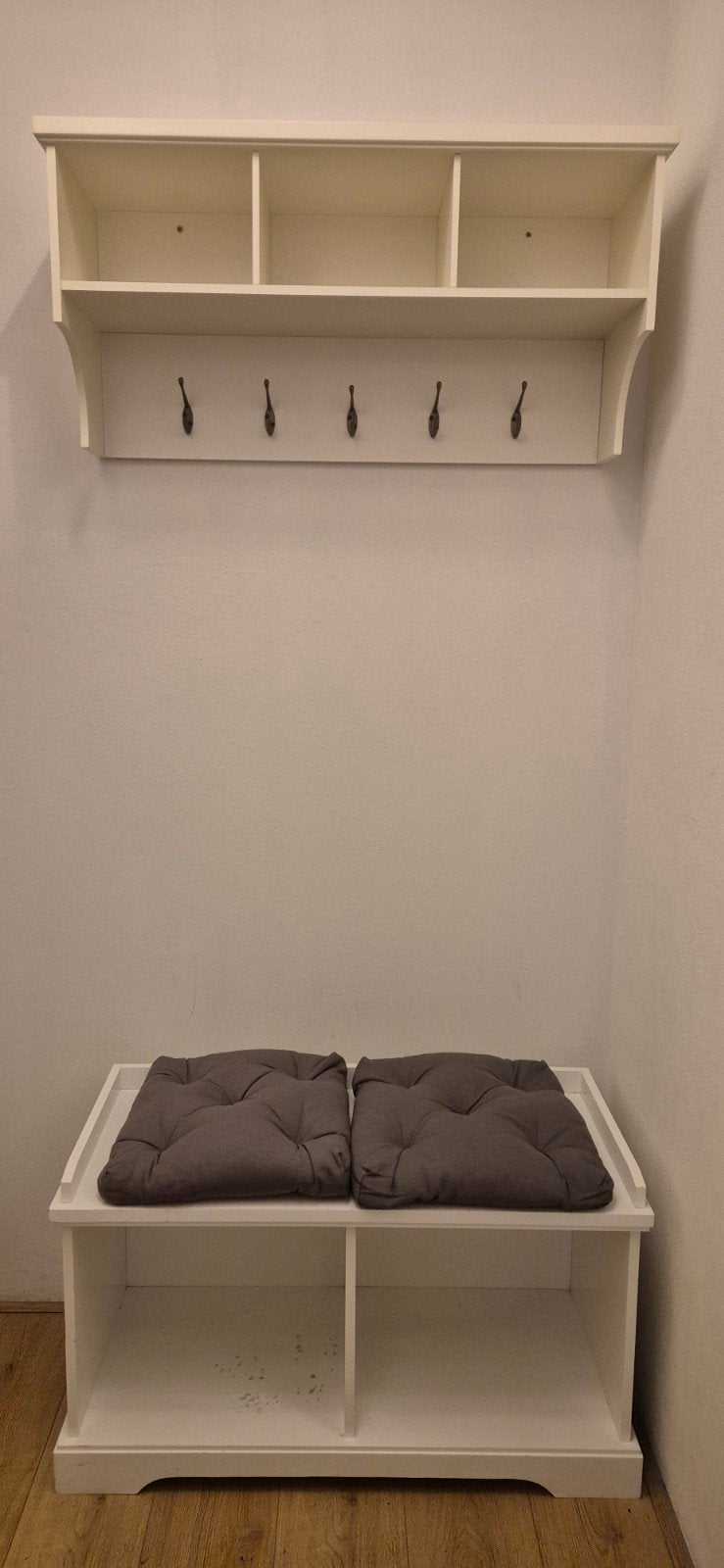 Witte kapstok met bijpassende bank voor hal, Huis en Inrichting, Ophalen, Gebruikt, Hout, Wandkapstok