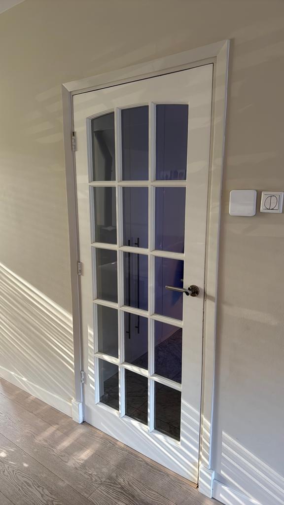 2 witte binnendeuren met glas, Doe-het-zelf en Verbouw, Deuren en Horren, Ophalen, Gebruikt, Binnendeur, Glas