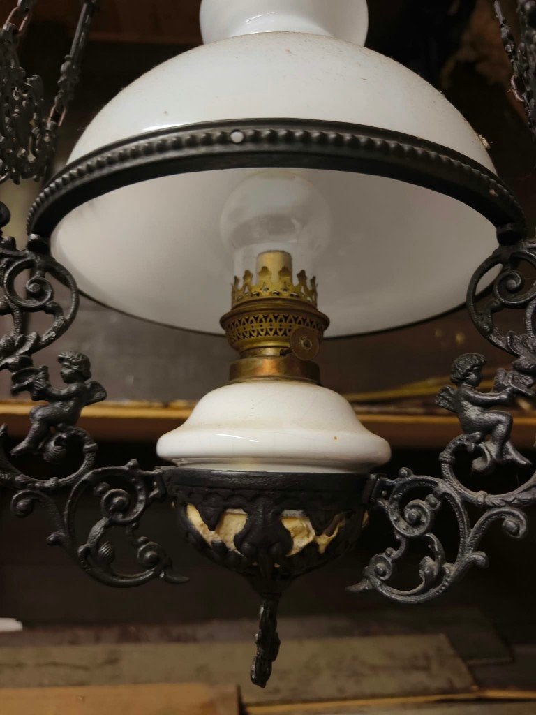 Antieke hanglamp 'schippertje' - vintage olielamp, Antiek en Kunst, Ophalen
