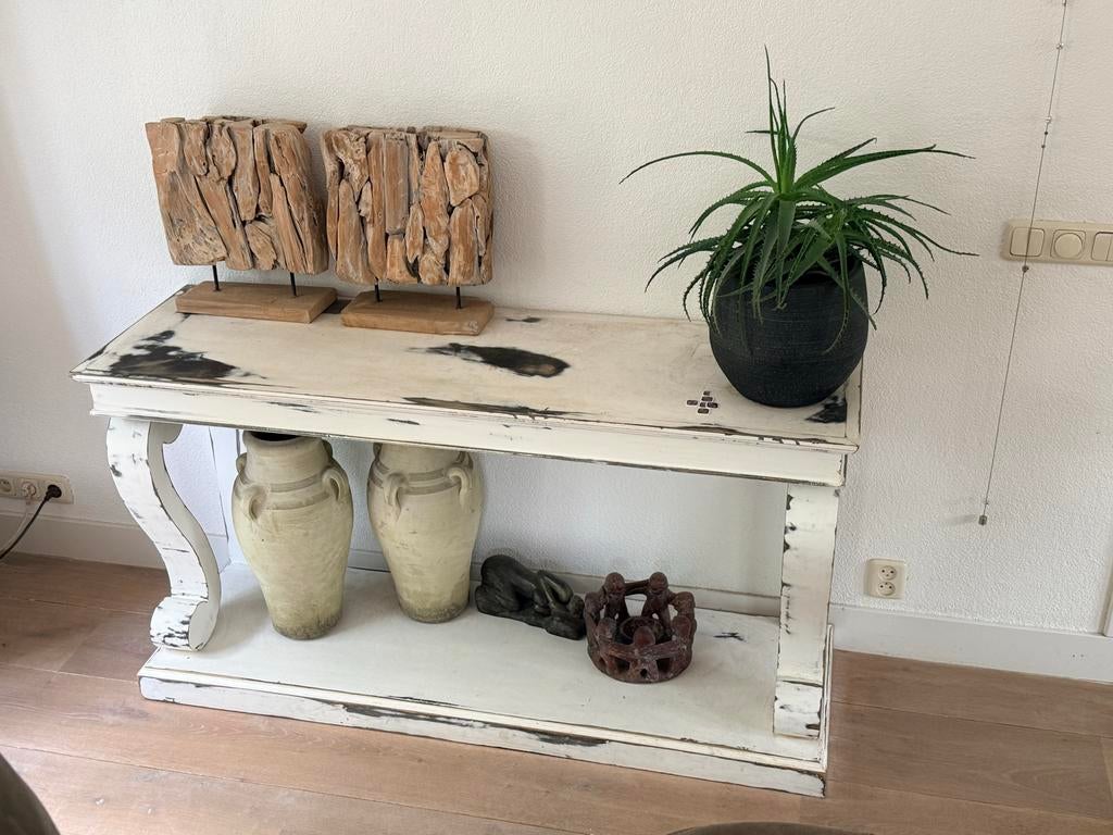 Sidetable / Console tafel wit met brocante look, Huis en Inrichting, Tafels | Sidetables, Ophalen, Gebruikt, 100 tot 150 cm, Side table