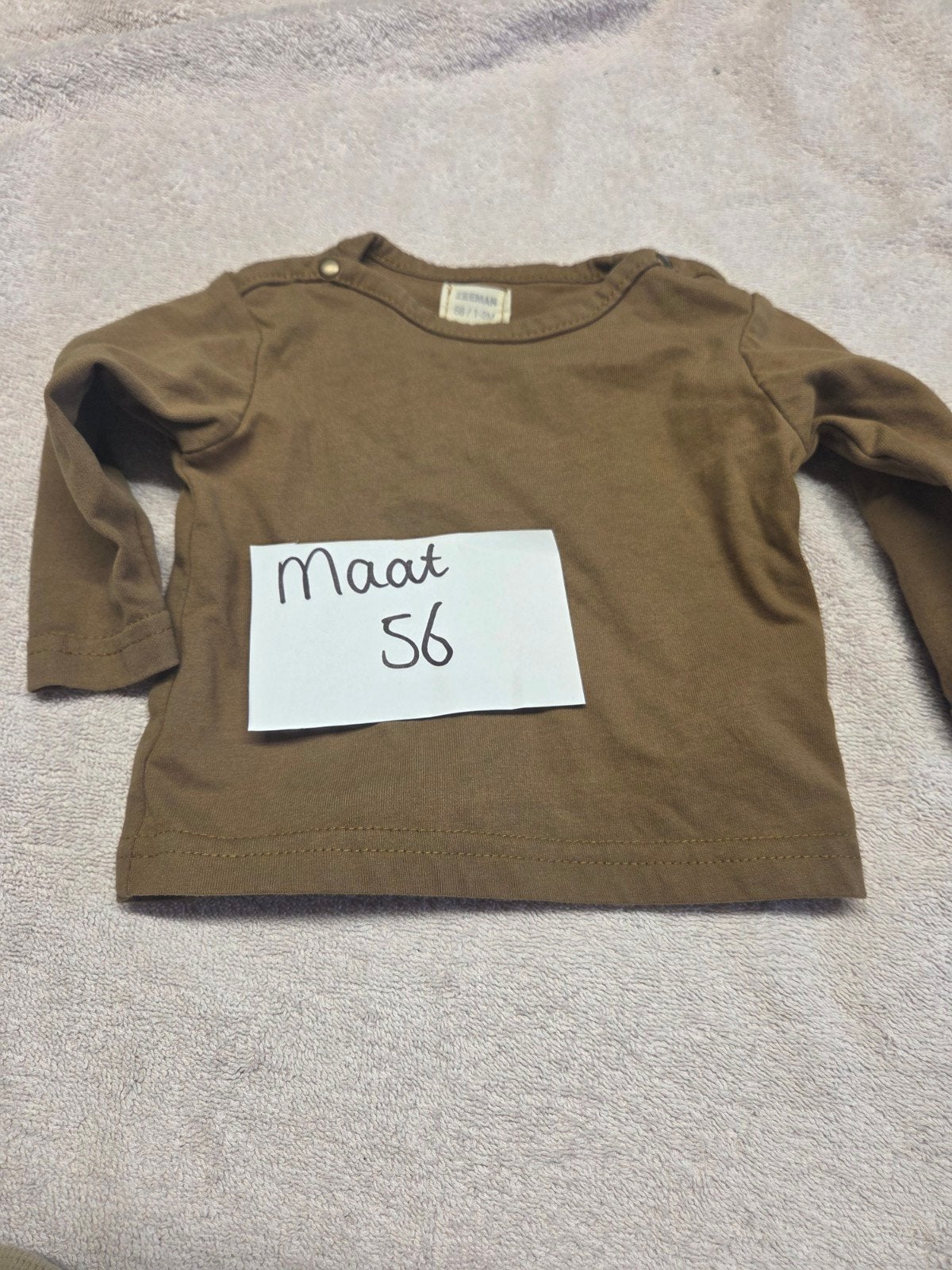 Bruin longsleeve shirtje maat 56, Gebruikt, Ophalen of Verzenden, Shirtje of Longsleeve, Freman