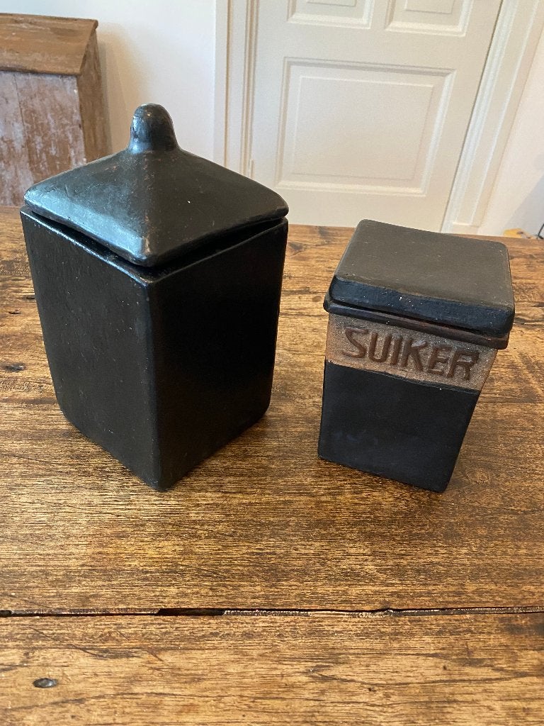 Brocante aardewerk pot voorraad - antraciet, Ophalen of Verzenden