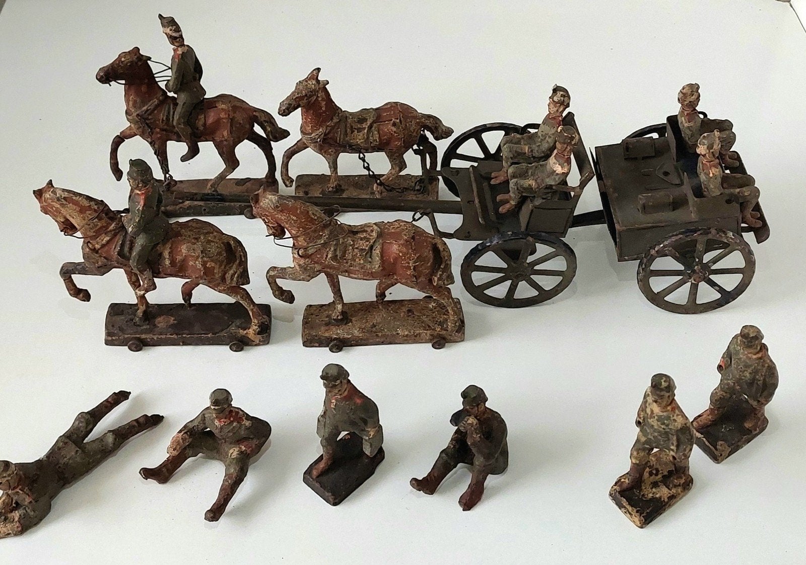 Lot Antiek Lineol Hausser Speelgoed Soldaten Blikken Wagen, Antiek en Kunst, Ophalen of Verzenden