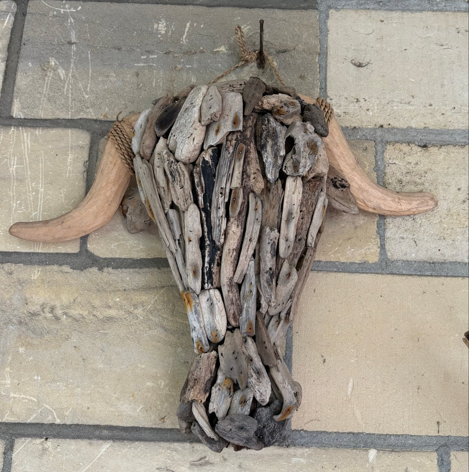Unieke Drijfhout Wanddecoratie Kop - Handgemaakt, Ophalen, Wandsculptuur, Gebruikt, Hout