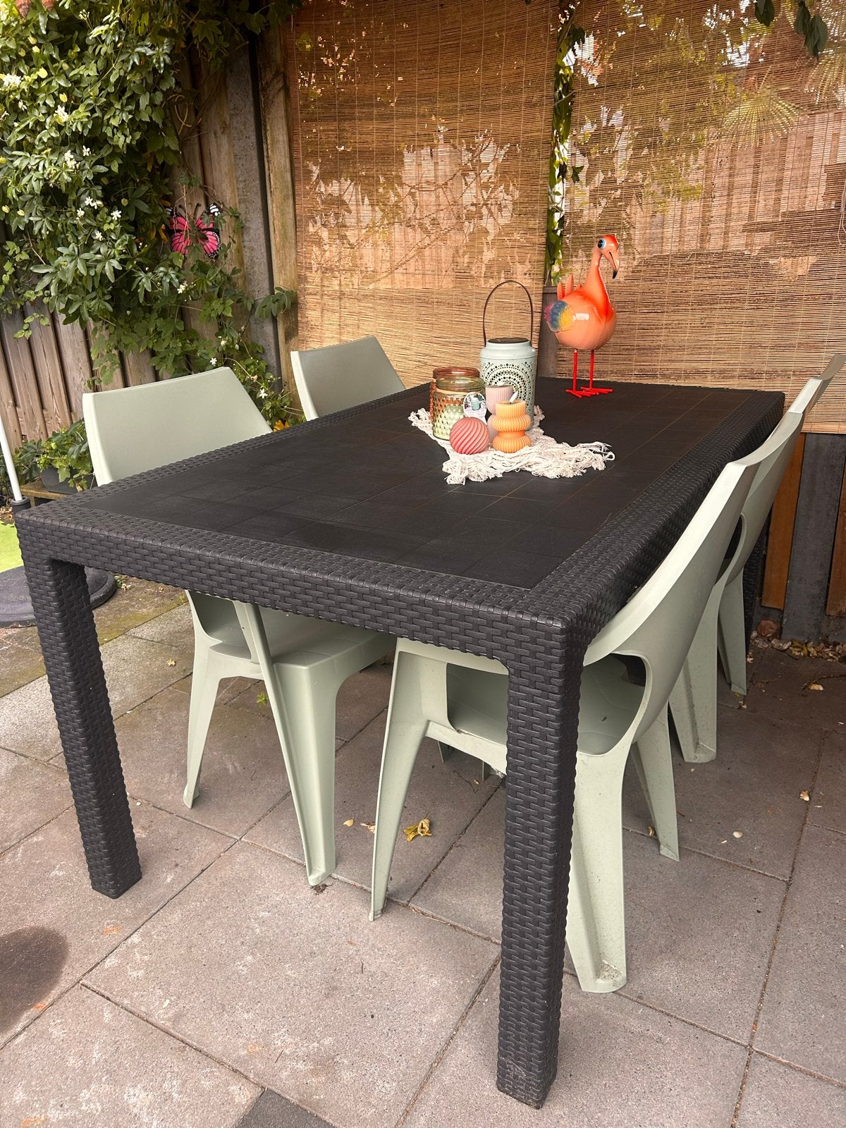 Leuke tuinset met 6 mintgroene stoelen, Tuin en Terras, Ophalen, Gebruikt, Kunststof
