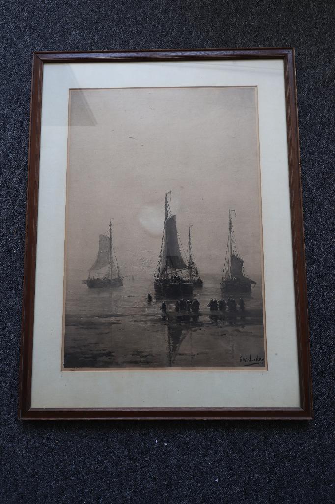Ets "bomschuiten aan het strand" in de plaat gesig. "Mesdag", Ophalen